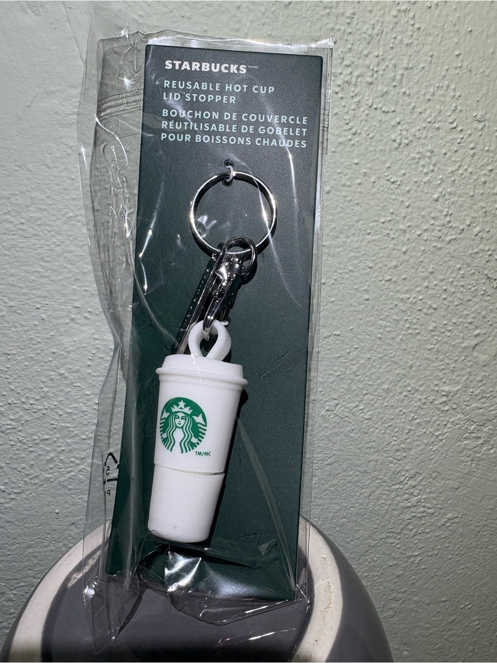 Starbucks White Cup Keychain with Green Logo